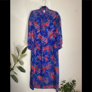 80's Vintage Christian Dior Royal Blue Floral Dress Size Small Polyester